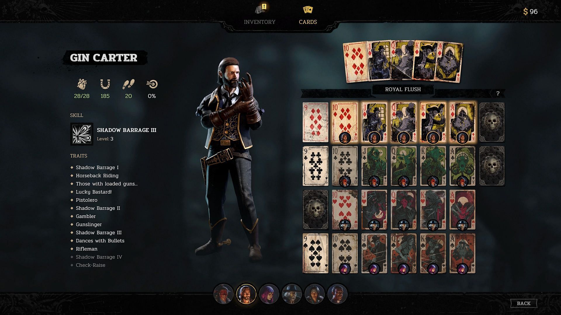A look at the Poker Cards menu in Hard West 2 (Image via Ice Code Games)